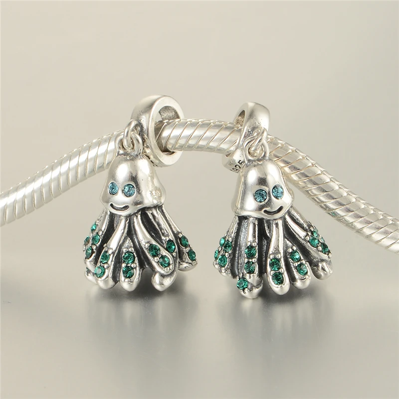 Серебро 925 ювелирные изделия Очаровательные Подвески Осьминог зеленый камень