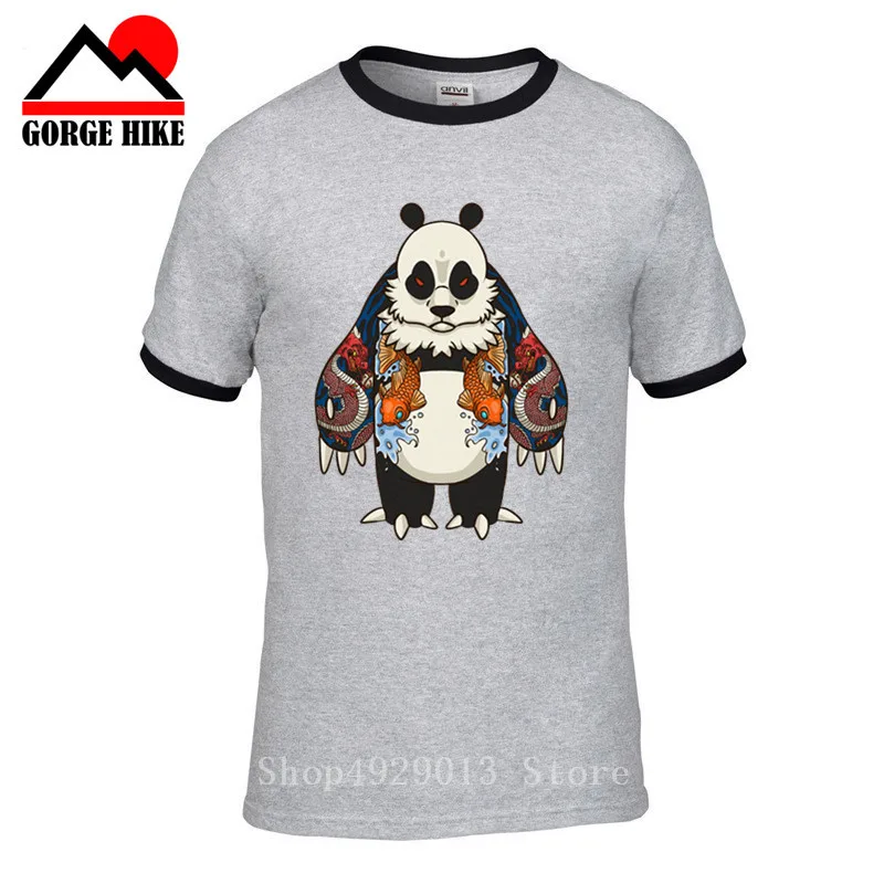 Kungfu Yakuza татуаж панда с мультяшным принтом Мужские футболки круглым вырезом