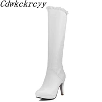 women boots autumn and winter new style fashion black white side zipper high heeled boots lean leg high cylinder chivalry boots