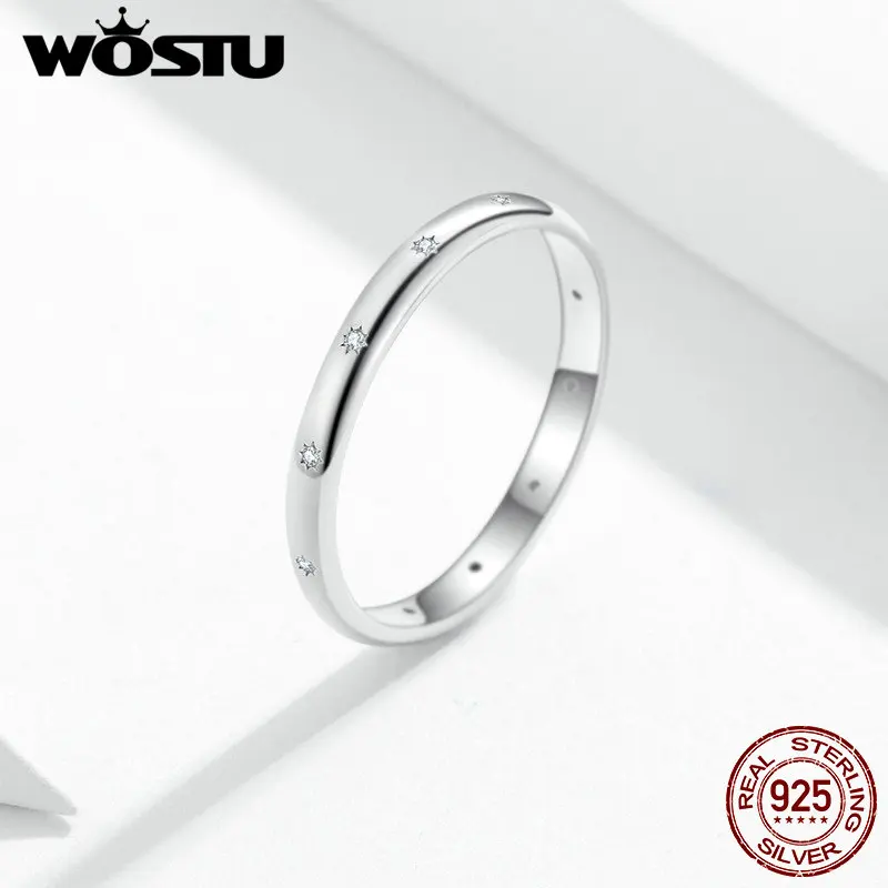 

WOSTU Stackable 925 Sterling Silver Finger Ring For Women Wedding Engagement Jewelry