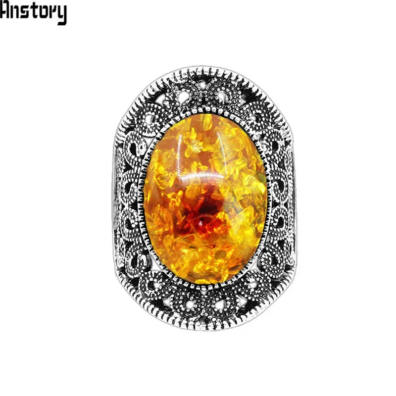 Oval Resin Flower Rings For Women Plant Antique Silver Plated Fashion Jewelry TR681 | Украшения и аксессуары