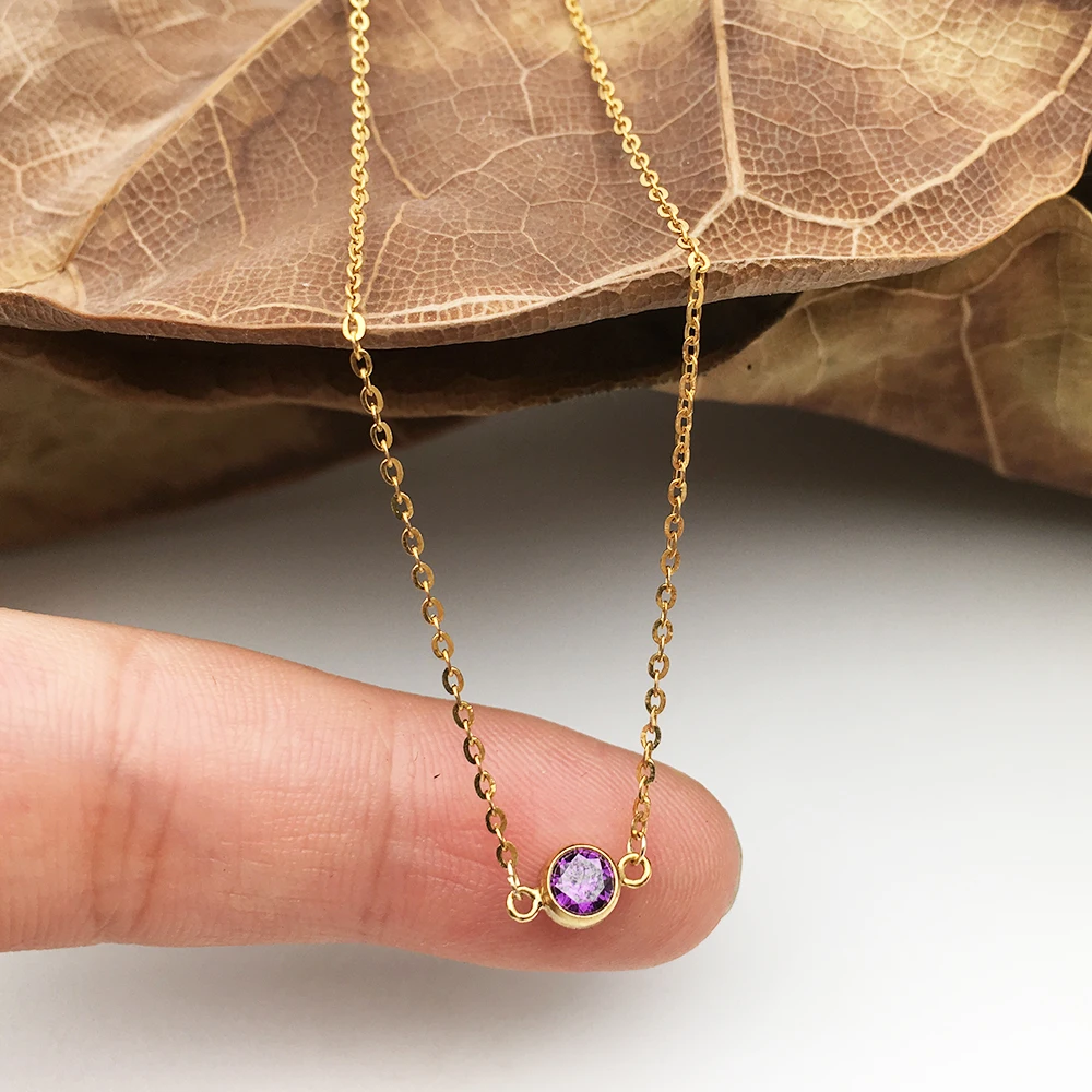 Gold Filled Necklaces Jewelry Handmade Purple Zircon Pendant Dainty Choker Collier for Women Boho Necklace | Украшения и