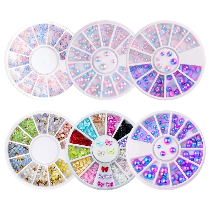 Стразы для ногтей Смешанные Серебряные Круглые формы разные размеры 3d украшения