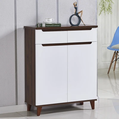 Walnut wood two door Луи Мода скандинавском стиле дверной проем Обувь Кабинет твердой древесины простой современный Прихожая экономичный балкон шкафчик - Цвет: Walnut wood two door