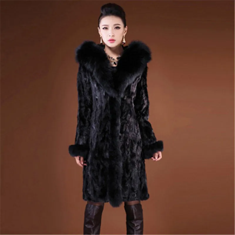 Новая зимняя женская имитация меха норки длинная Стильная верхняя одежда с