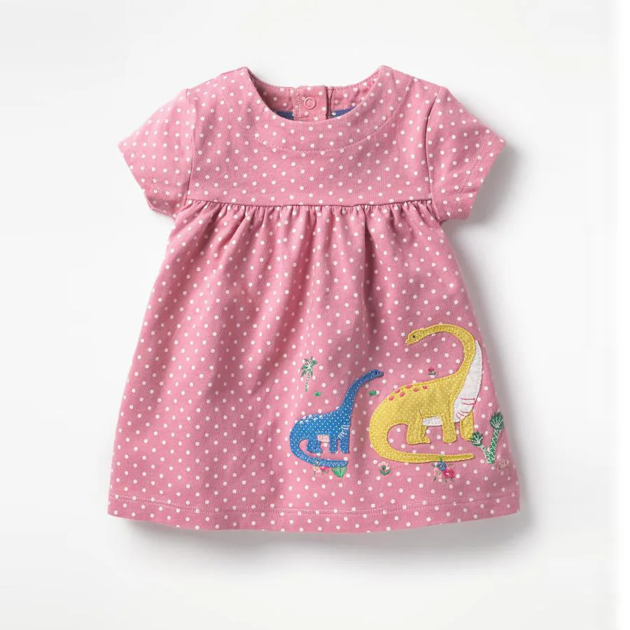 Jumping meters brand new designed summer dresses kids top quality cartoon dress with applique some lovely dinosaurs hot selling | Детская