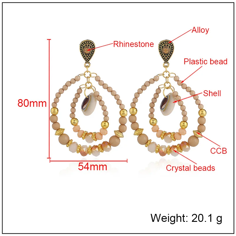 

Exaggerated Bohemia Spacer Beads Shell Pendant Drop Earrings for Women Girls Party Jewelry