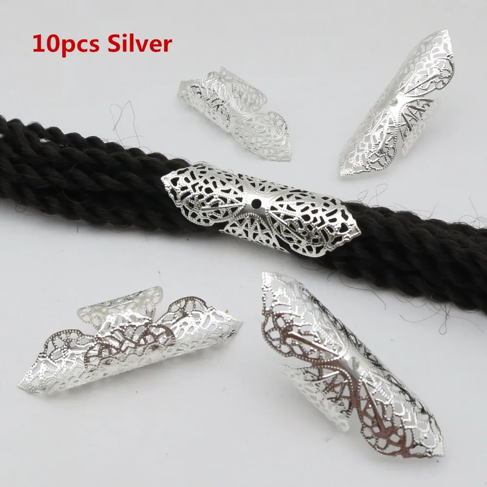 10pcs Silver 5 шт.-10 шт. золотистые/серебряные большие регулируемые волосы оплетка dread дредлок бусины манжеты зажимы трубка около 15 мм отверстие для волос аксессуары - Цвет: 10pcs Silver