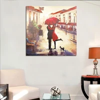 romantic hand painted frameless decorative kiss in the rain pictures painting modern abstract oil painting on canvas