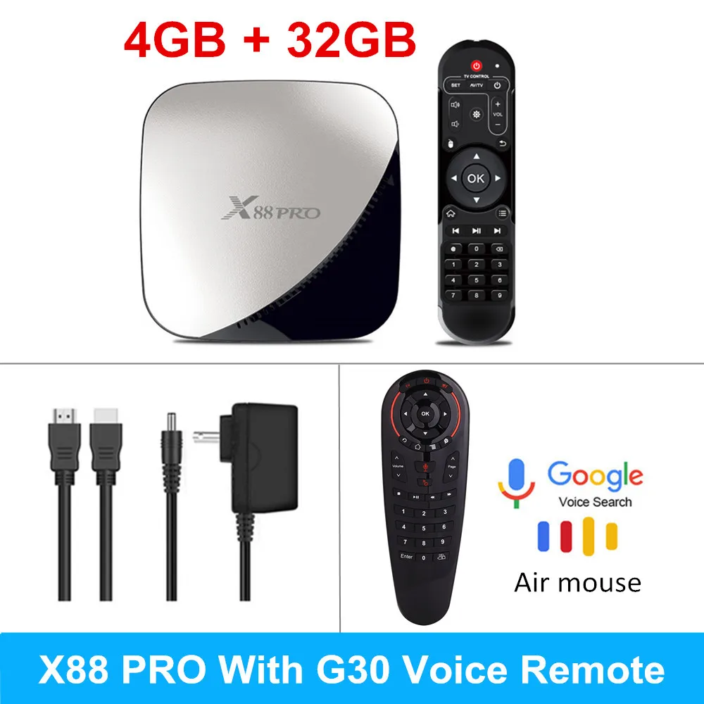 4GB 32GB G30 Voice X88 PRO 9,0 Android tv Box Rockchip RK3318 4 Гб ОЗУ 3 2G B 64 ГБ H.265 4K голосовой помощник Google Netflix Youtube 2G 16G медиаплеер - Цвет: 4GB 32GB G30 Voice