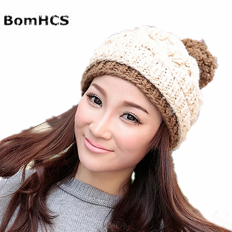 BomHCS Fashion Women's Thick Cable Handmade Knitted Soft Beanie Hat with Pom | Аксессуары для одежды