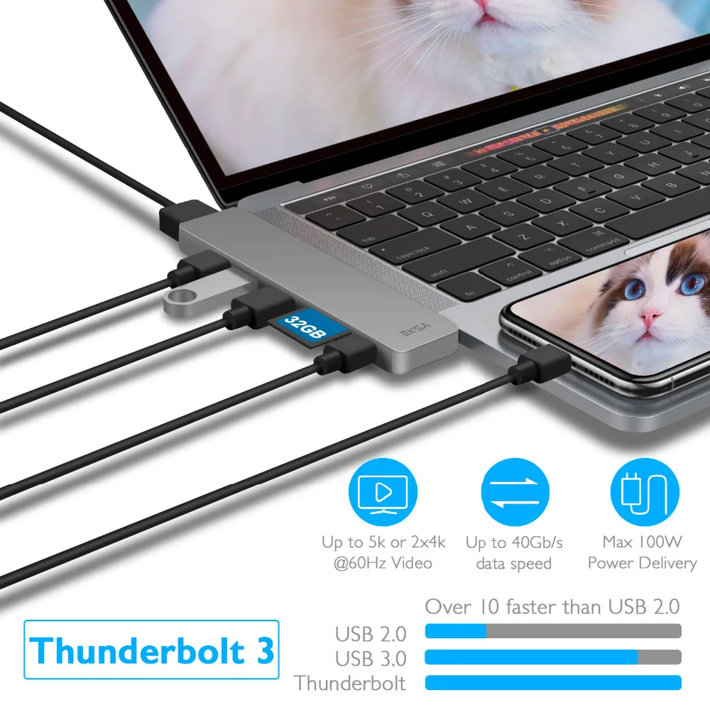EKSA USB-C концентратор к HDMI адаптеру Thunderbolt 3 USB C док-станция с 0 PD TF SD кардридер Typc для