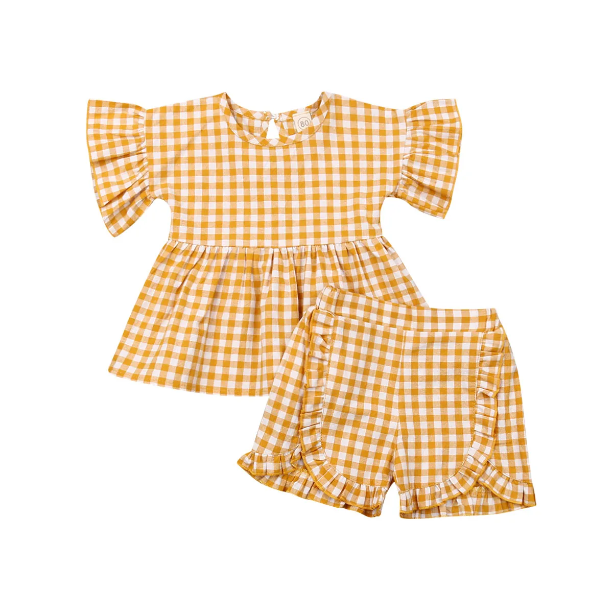 Комплект летней одежды для маленьких девочек милая желтая клетчатая футболка