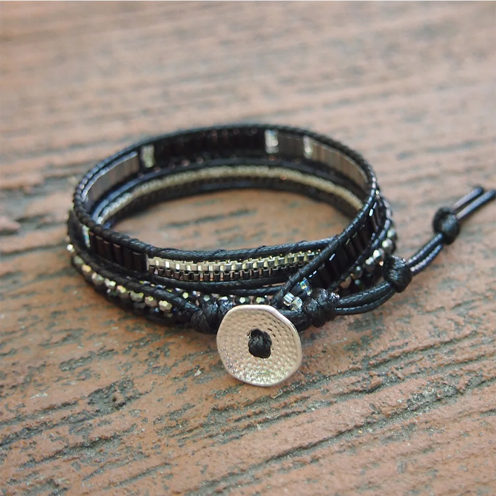 Boho унисекс черный кристалл Смешанная нержавеющая сталь коробка цепь Beadwork