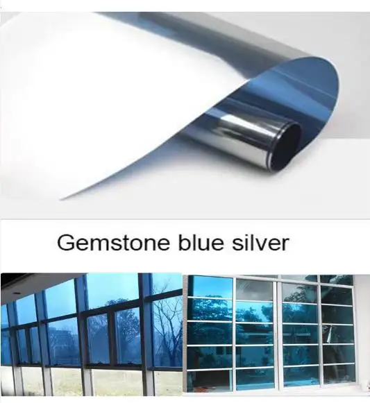 

Gemstone Blue silver Waterproof Window Film 40/50x400cm One Way Mirror Silver Insulation Stickers UV Rejection Privacy Films