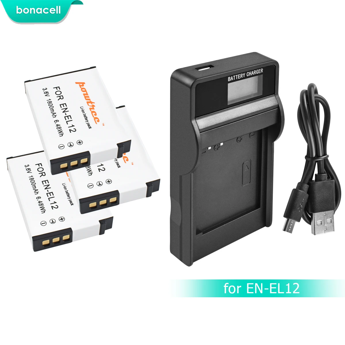 3XBattery-LCDCharger Bonacell 1800 мА/ч, EN-EL12 RU EL12 Батарея+ ЖК-дисплей Chargerfor Nikon CoolPix S610 S610c S620 S630 S710 P300 P310 P330 S6200 S9400 L15 - Цвет: 3XBattery-LCDCharger