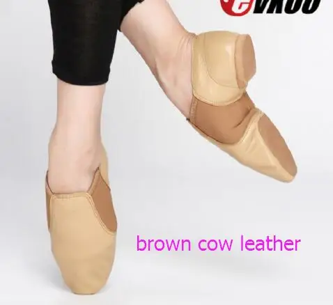 Brown Cow Leather Коллекция года, танцевальные EU28-46 evkoo для девочек, из натуральной коровьей свиной кожи, мягкие, детские, коричневые, черные, балетные, джазовые, танцевальные туфли для женщин, EJ-001 - Цвет: Brown Cow Leather