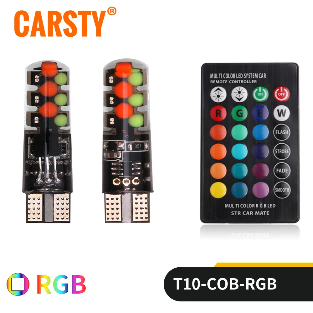 Carsty Новый универсальный автомобильный Led W5W T10 RGB COB 12SMD габаритный светильник s