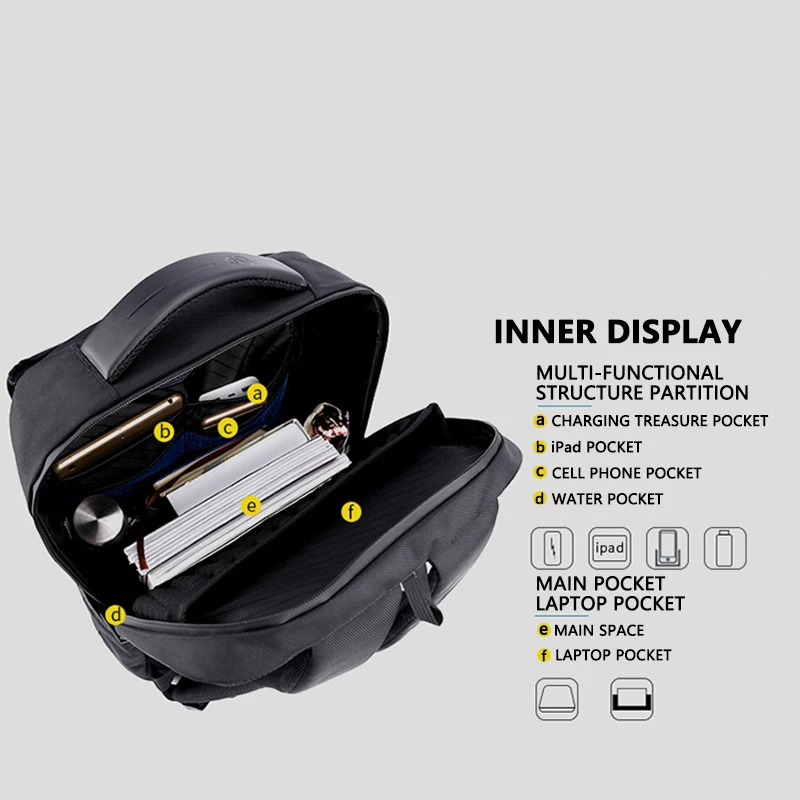 Ударопрочный мужской рюкзак с usb зарядкой и защитой от кражи водонепроницаемый