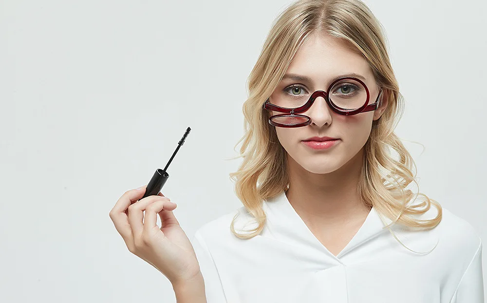 Круглый откидная крышка читателей Make-up очки для чтения макияжа с глаз очки Флип вниз объектив складной косметическое Для женщин дальнозоркостью очки