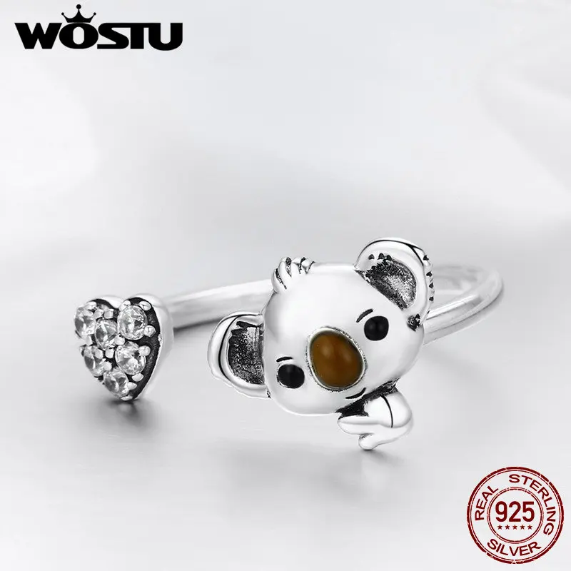 Женское регулируемое кольцо WOSTU красивая коала из серебра 925 пробы с сердечком