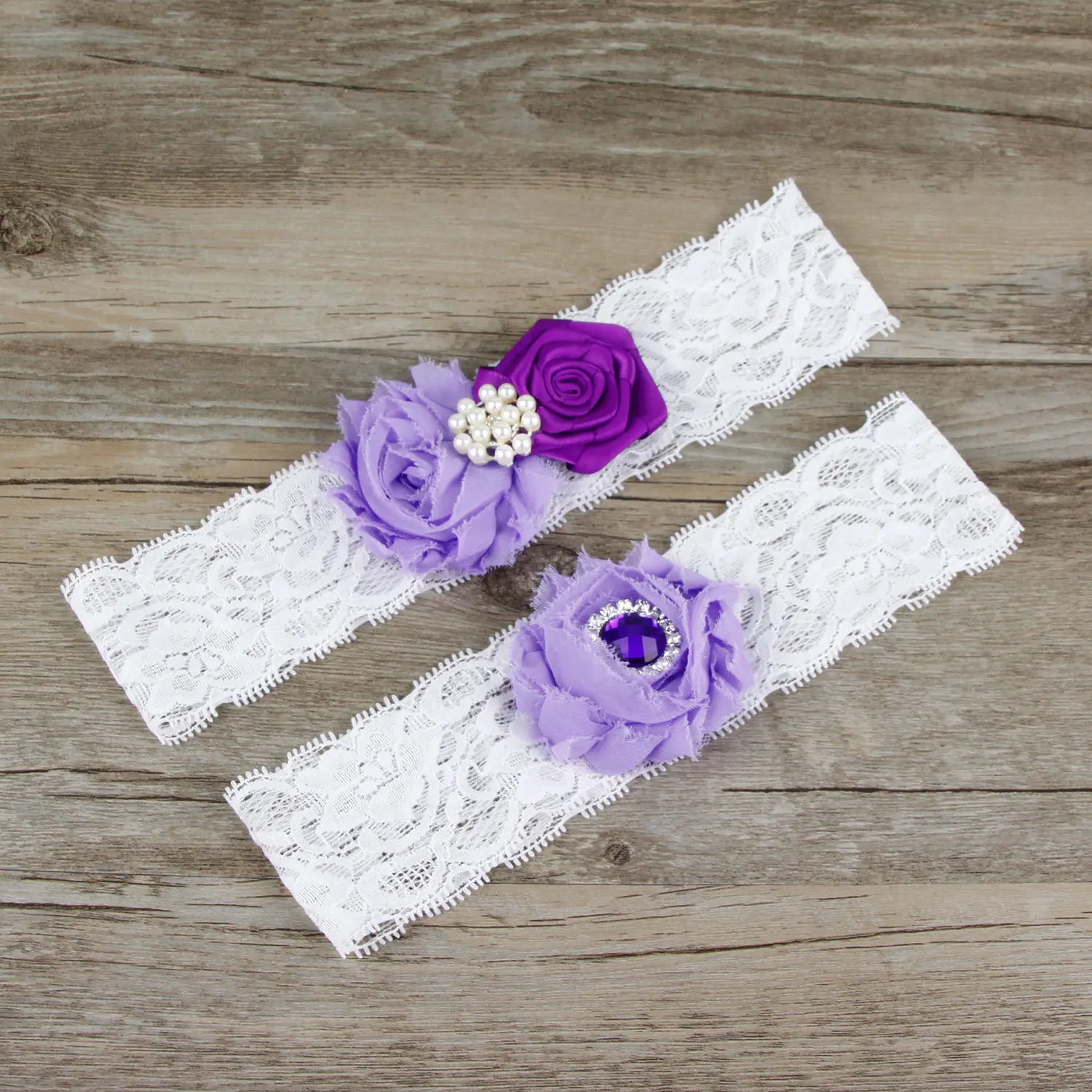 Комплект из 2 предметов Свадебная подвязка синий/красный со стразами вышивка