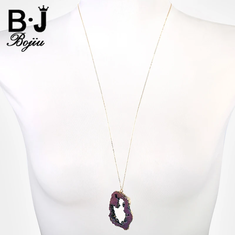 Цепочка BOJIU с кулоном Женская длинная изысканная цепочка из натурального Друза и