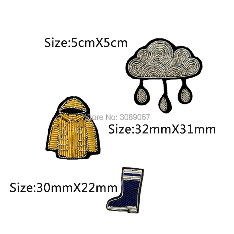 Высокое качество 3D Ручная вышивка дождевик сапоги дождливое облако булавка