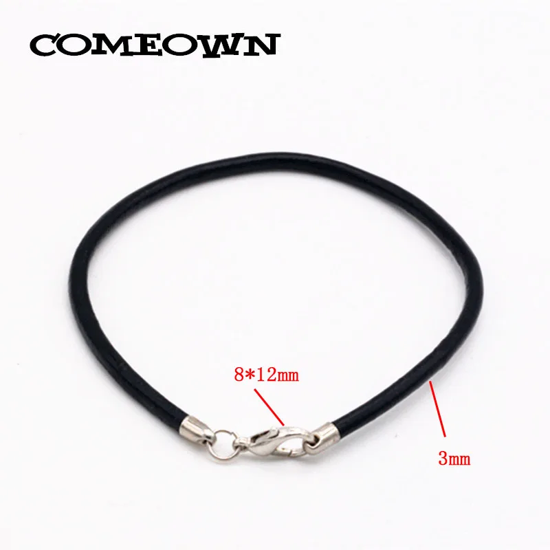 COMEOWN 10 шт. 3 мм 16-25 см черные мужские кожаные браслеты-шармы шнур/веревка с застежкой Омаров DIY ювелирные браслеты - Окраска металла: 16cm