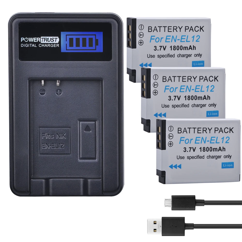 Аккумулятор для камеры ENEL12 EN EL12 3 шт. USB зарядное устройство с ЖК экраном Nikon Coolpix