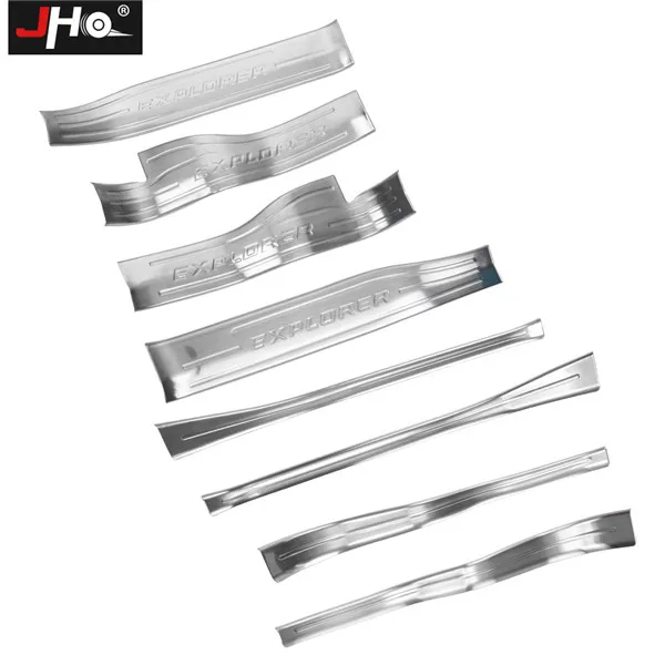 JHO стальная Накладка на порог для Ford Explorer 2011- 18 13 14 15 16 17 шаг потертости царапин защитная крышка автомобильные аксессуары - Название цвета: 8pcs Silver Set