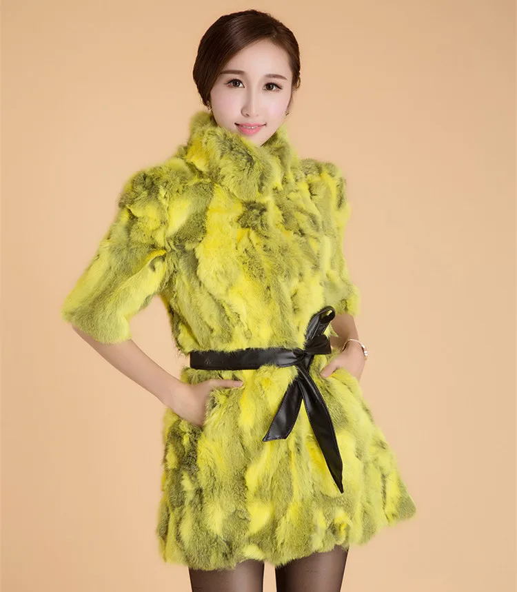 2022 Women New Arrival Real Rabbit Fur Coat Genuine Natural Vest Winter Plus size with belt JN178 | Женская одежда