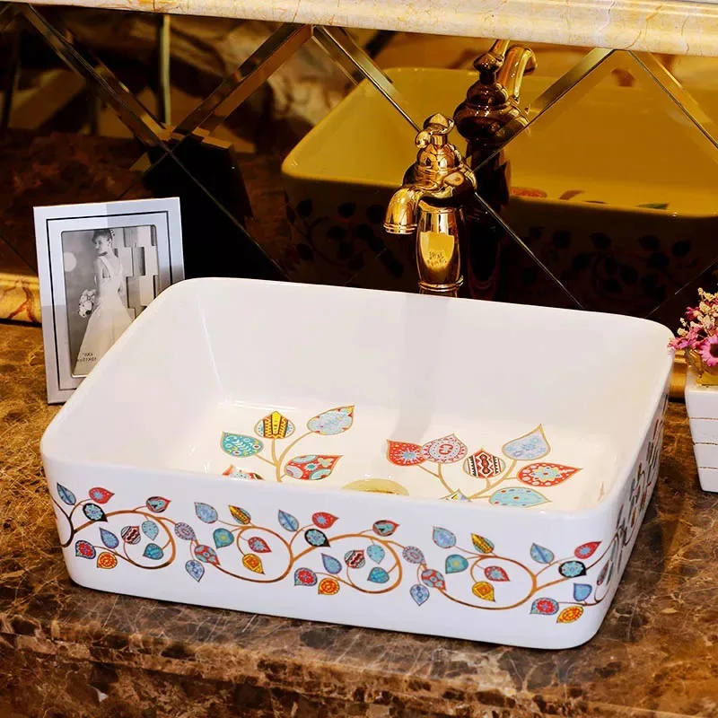 

Rectangular shape luxury european style ceramic basin from jingdezhen