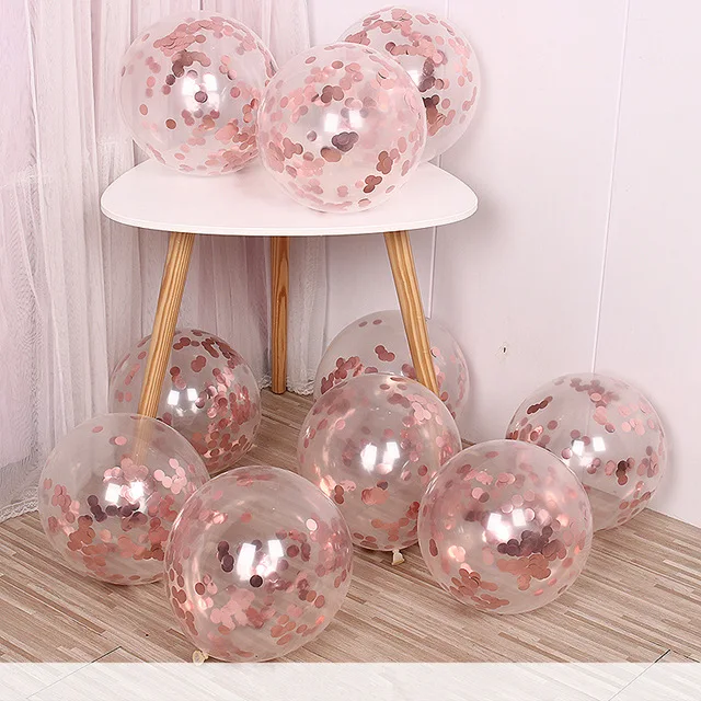 Rose gold confetti 5 шт золотые серебряные конфетти воздушные шары с днем рождения Надувные латексные шары, гелий украшения для свадьбы дня рождения - Цвет: Rose gold confetti