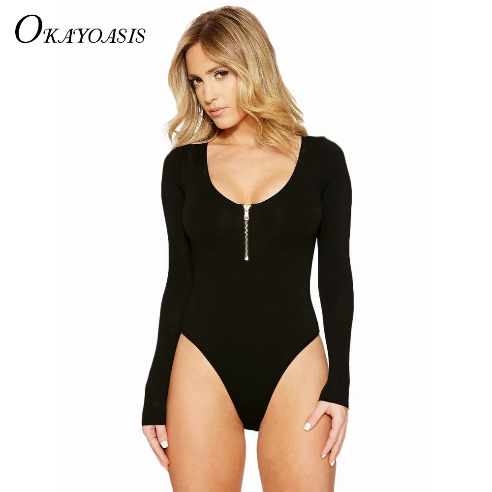 Женский комбинезон с глубоким v образным вырезом и молнией спереди Осенний