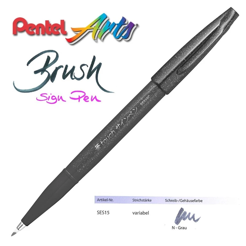 Япония Pentel Fude Touch SES15C гибкий наконечник вывеска ручки мягкая кисть Ручка каллиграфия Ручная надпись эскиз Живопись Рисунок - Цвет: Touch Gray