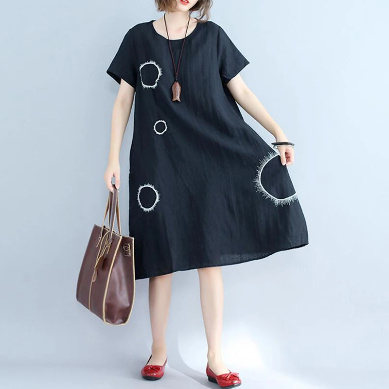 L-3XL Plus Size Women Clothing 2018 Summer Fashion Casual Loose Black T-Shirt Dresses large Vestidos Mujer | Женская одежда