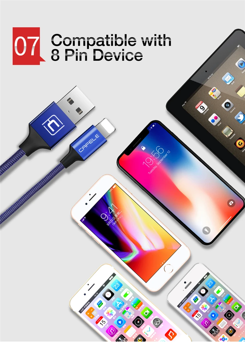 CAFELE USB кабель для iPhone Xs Max Xr X 8 7 6 6S Plus 5 5S 5c ipad зарядка кабелей кабель синхронизации данных и зарядки для IOS 11 10