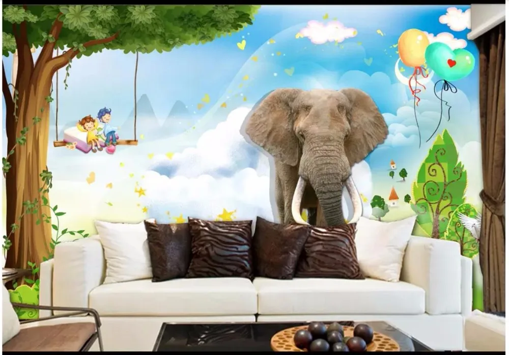 Custom photo wallpaper 3d for walls 3 d Fresh children's paradise elephant mural beautiful room murals | Обустройство дома