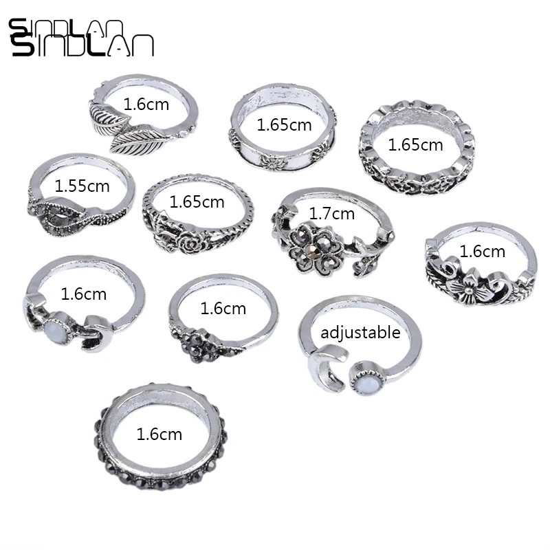 Новинка 2017 модные богемные кольца 11 шт./компл. в стиле ретро стразы с кристаллами