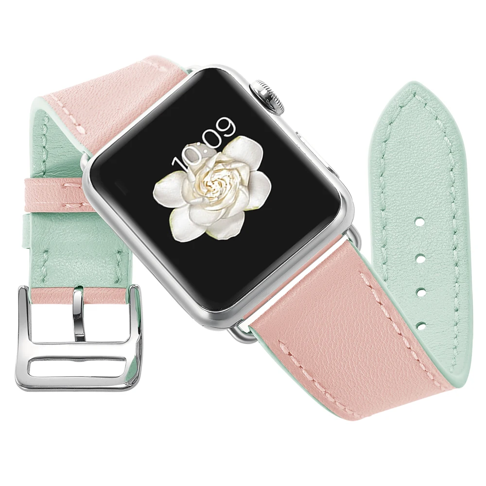 Double Color Band For Apple Watch 38mm 42mm Strap Genuine Leather Belt iWatch 40mm 44mm Series 2 3 4 5 Watchband | Наручные часы