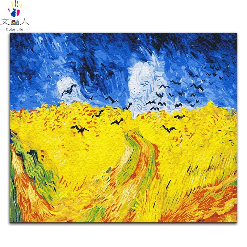 6343crow wheat field Картина «сделай сам» по номерам картины Винсента Ван Гога «Звездная ночь» Абстрактные Художественные картины по номерам с цветами - Цвет: 6343crow wheat field