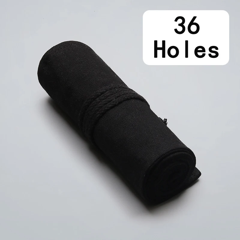 black 36 holes Натуральная холстяная Карандаш Чехол Roll Up ручка держатель чехол для Цветные карандаши многоцелевой Чехол арт органайзер для карандаш художника Обёрточная бумага - Цвет: black 36 holes