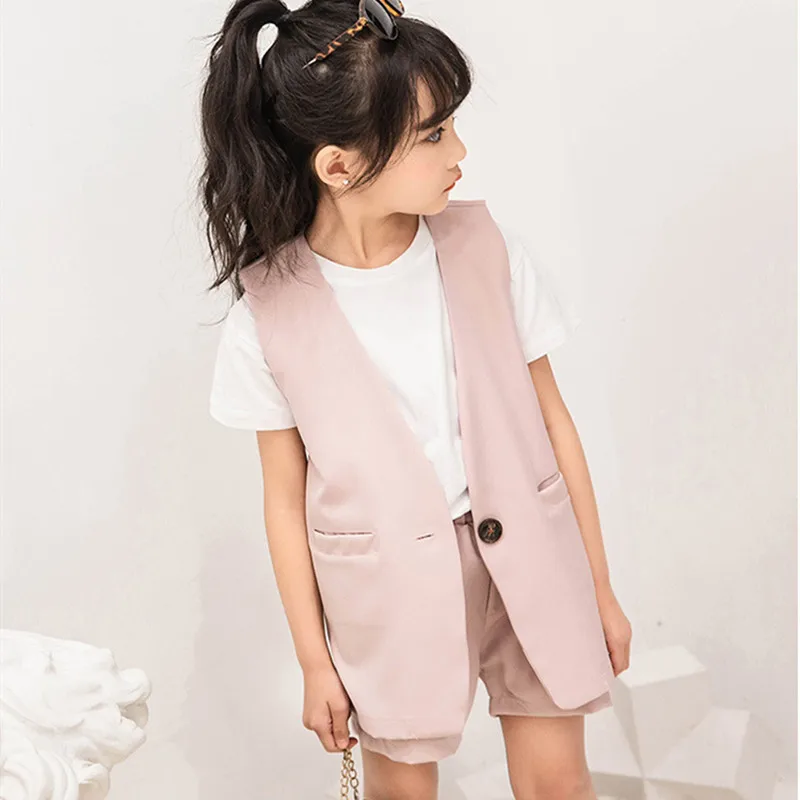 Детский деловой костюм лето 2019 комплект одежды для девочек-подростков белая