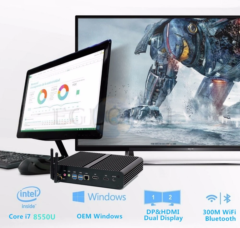 Новейший i7 8550U Мини ПК Barebone windows linux ubuntu core i7 Мини ПК WiFi 300 м двухчастотный, компактный компьютер 32 Гб ram M.2 SSD HTPC i7