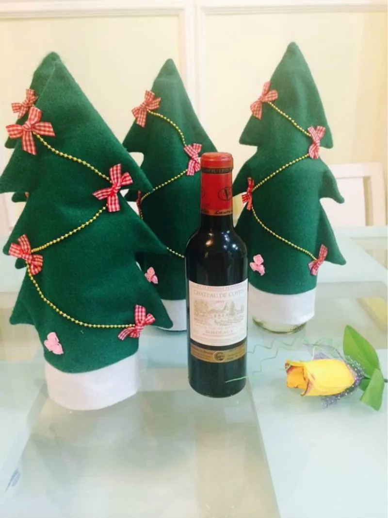 2 Pcs Christmas Tree Modeling Bottle Sets Wine Covers Bags Gifts Dinner Decoration for Home Party Decor 5ZHH128 | Дом и сад