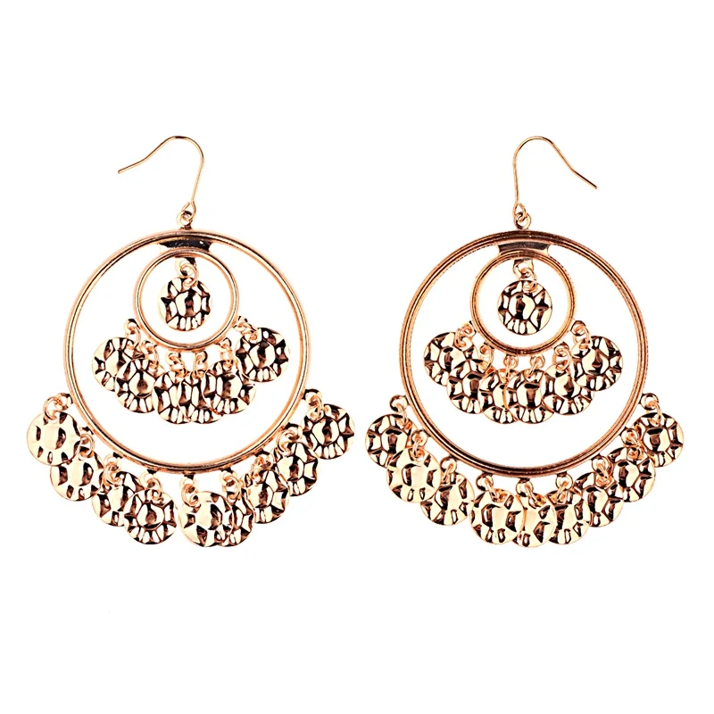 TopHanqi богемные золотые индийские серьги jhumkas, очаровательные модные ювелирные изделия, большие круглые металлические серьги-подвески с блестками для женщин