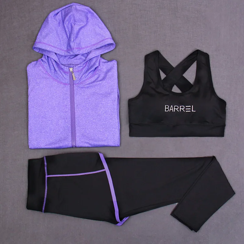 

Autumn coat&bra&pants exercise women sports set suits dry quick 3 piece yoga set womens patchwork running exercise tracksuit set