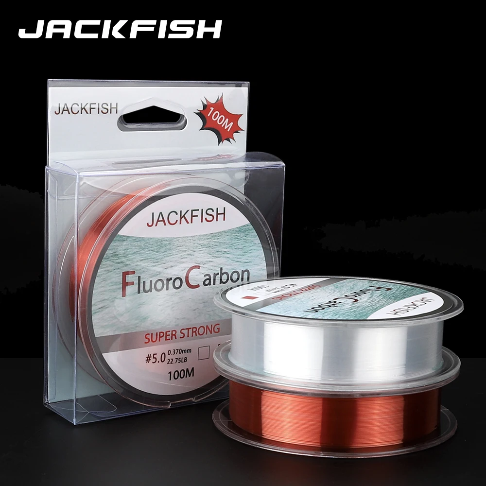 JACKFISH 100M Fluorocarbon fishing line 5-30LB Super strong brand Leader Line clear fly fishing line pesca