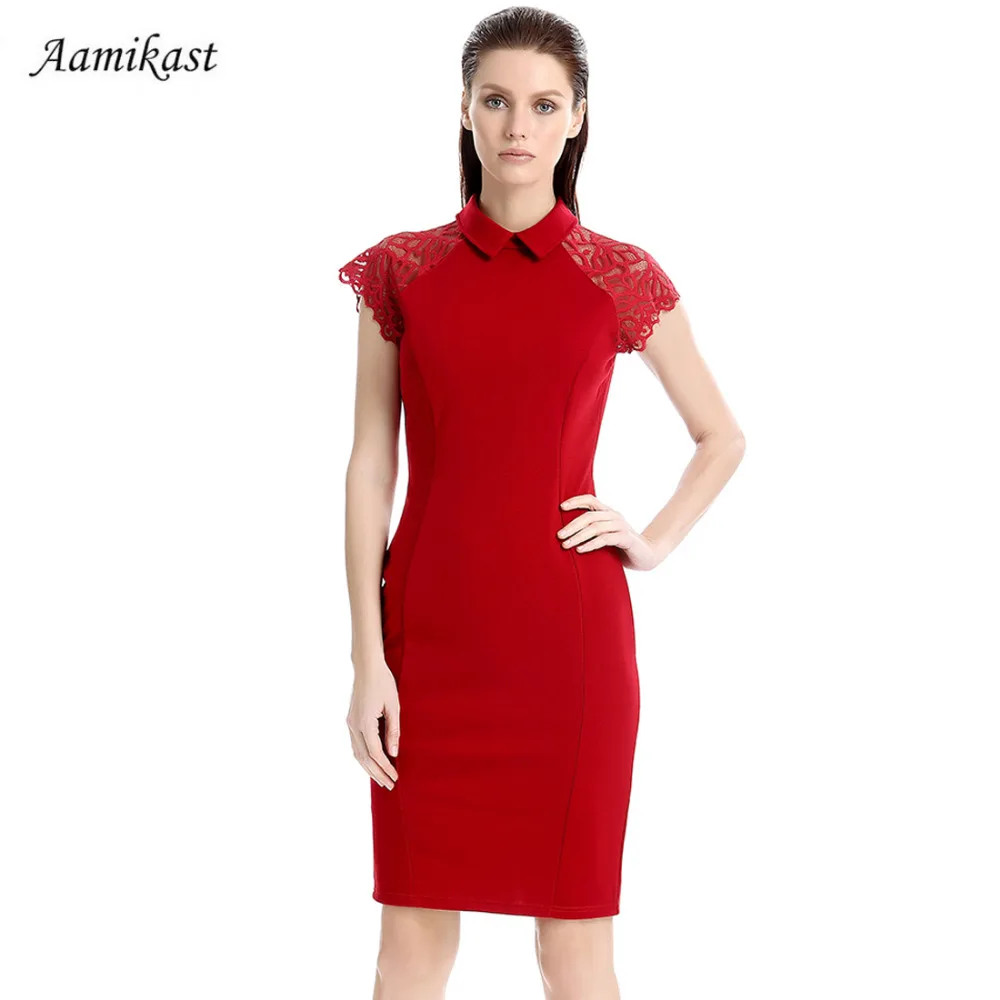 

Women Lace Dresses Mandarin Sleeve Hat Eleagant Vintage Pencil Party Cocktail Wear To Work Business Dresses